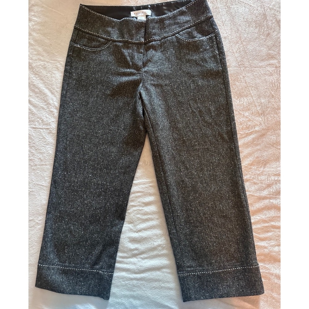 White House Black Market Gray Tweed Cropped Trousers Contrast Stitch Size 4